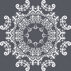 Damask Flower Nordic Abstract Geometric Pattern With Stripes Lines Folk Embroidery, Aztec Ornament Print. Design for Carpet, Wallpaper, Clothing, Wrapping, Fabric