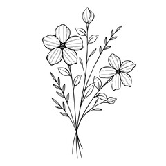 hand drawing flower with leaves. beautiful flower sketch illustration