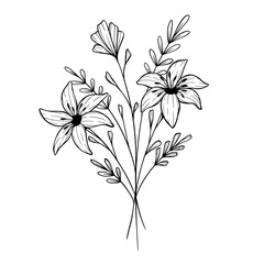 hand drawing flower with leaves. beautiful flower sketch illustration