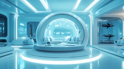 Sci-fi spacecraft mechanical circular booth illustration poster background