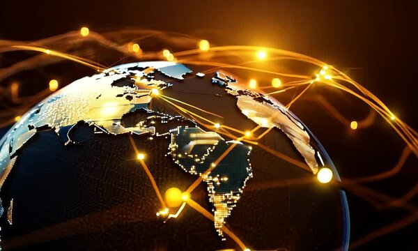 A digital representation of a global network with connections.