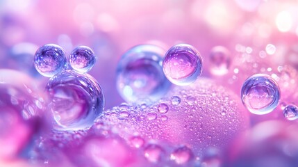 Colorful Macro Photograph of Water Droplets on Vibrant Purple and Pink Petals with Soft Bokeh Effect : Generative AI