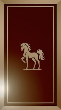 Chinese zodiac sign of horse on a metal frame with red velvet background