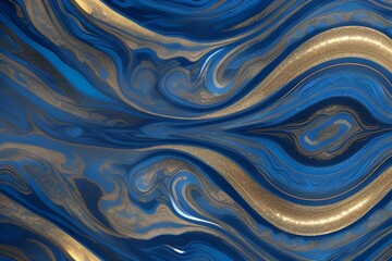 Obraz premium Abstract pattern of rich marble with liquid metal appearance in gold, silver, and deep blue hues