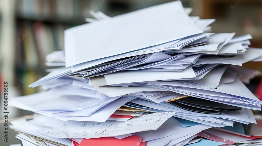 Poster high volume of unsorted office documents in a disorganized pile : generative ai