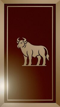 Chinese zodiac sign of ox on a metal frame with red velvet background