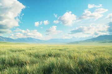 Fototapeta premium Serene Landscape with Blue Sky and Rolling Clouds