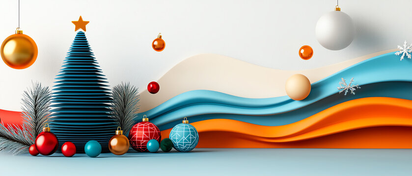 Celebrate the vibrance of the new year with a geometric christmas card design full of colorful elements and festive cheer