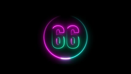Abstract glowing neon number 66 background 4k illustration.