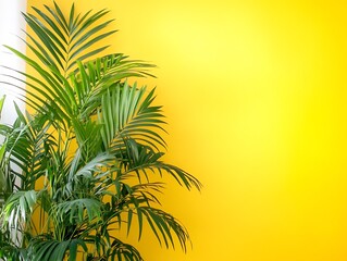 Fototapeta premium Minimalist Green Plant Detail Against Bright Yellow Background for Bold Visual Design : Generative AI