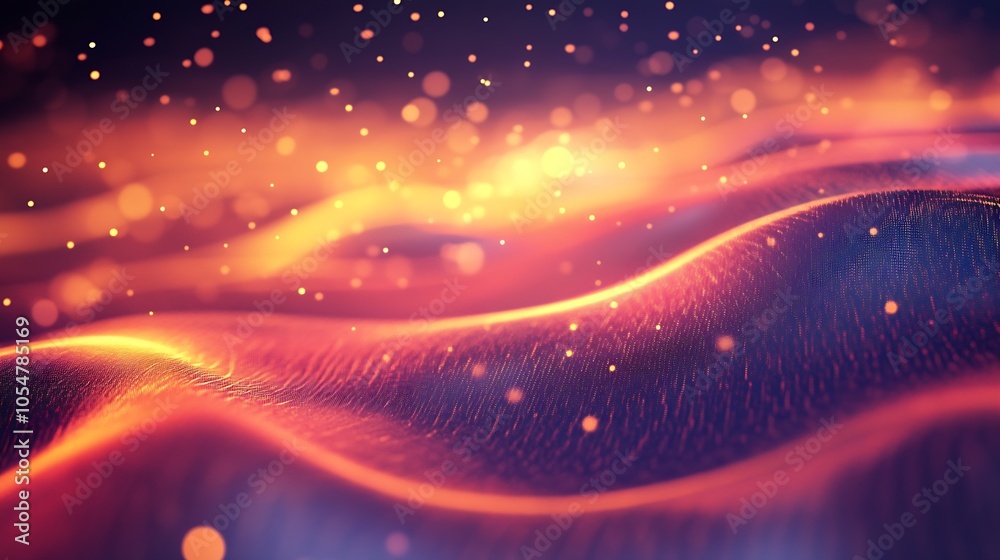 Poster flowing waves of vibrant colors with shimmering starry accents : generative ai