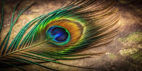 Fototapeta premium Dark green peafowl feather macro texture background, peacock, bird, beautiful, natural, abstract, pattern, wallpaper