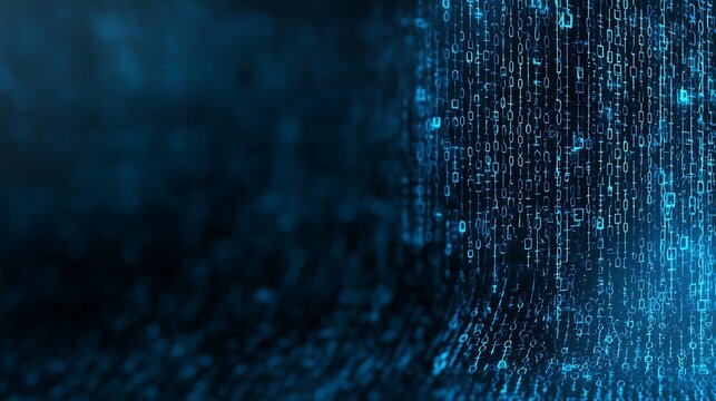 Digital Matrix Code Background in Blue with Binary and Futuristic Loops : Generative AI
