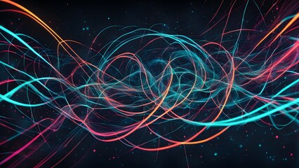 Abstract colorful wave patterns on a dark background, representing energy and movement.