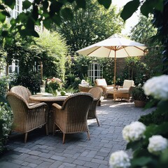 Obraz premium Garden patio with outdoor furniture