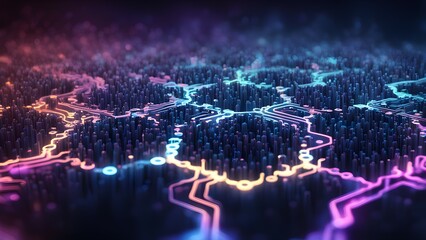 Fototapeta premium Abstract visualization of interconnected nodes and pathways, representing technology and networks.