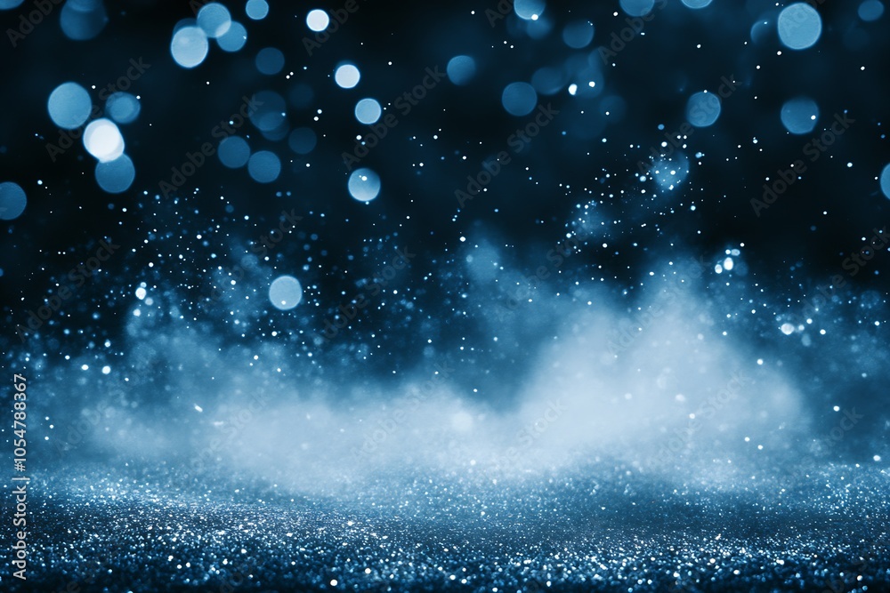 Leinwandbilder mystical blue sparkling bokeh with abstract glittering dust particles : generative ai