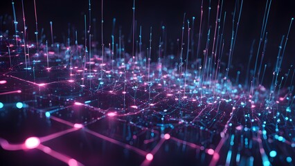 Naklejka premium A vibrant, abstract representation of interconnected data points and digital networks.