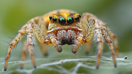 Jumping Spider Macro with Vivid Colors and Unique Eye Details on Natural Green Backdrop : Generative AI