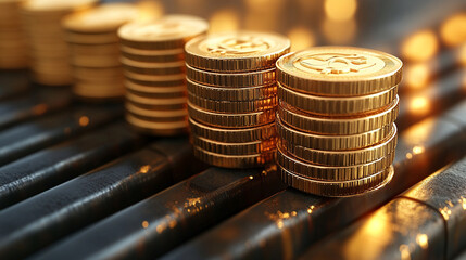 gold coins rest on a heating radiator, symbolizing rising energy costs and financial pressure. This image conveys the need to save or invest amidst rising heating expenses and inflation