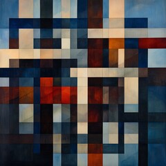 Abstract composition featuring geometric shapes and contrasting colors.