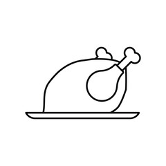 Roast turkey chicken on a plate for Thanksgiving or harvest festival. Baked grilled chicken, Fried white meat chicken isolated on white background. Vector illustration.