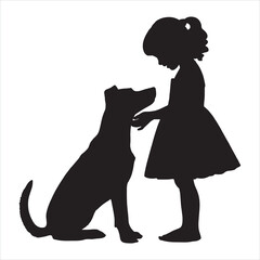 girl and dog silhouette on white background
