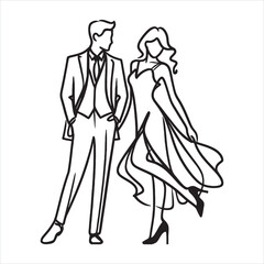 single one line Elegant couple in modern clothes silhouette on white background
