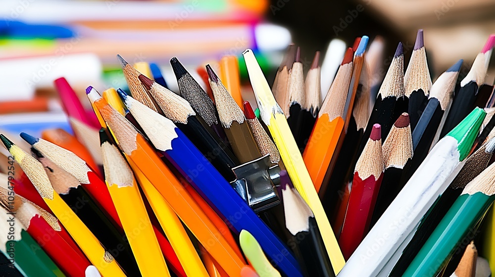 Poster assorted color pencils organized for artistic school supply and creative projects : generative ai