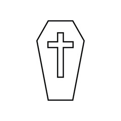 Coffin line icon isolated on white background. Death symbol vector illustration.
