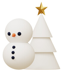 3D素材_雪だるま_クリスマスツリー