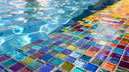 Bright vibrant mosaic tiles line the bottom of the pool adding a touch of color and visual interest to the space.