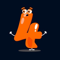 Cute funny number  four vector illustration, funny cartoon number  4 font