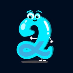 Cute funny number 2 vector illustration, funny cartoon number two font