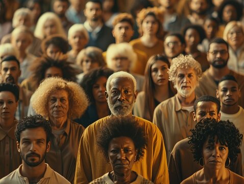Diverse individuals gathered in a virtual forum, exploring new digital identities Scene