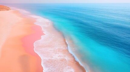 Pristine Beach With Smooth Transition of Pink to Blue Ocean Waters : Generative AI