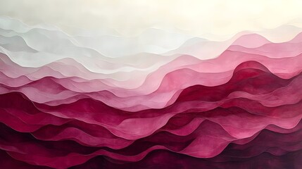 Abstract artwork featuring wavy layers of soft pink and maroon hues, creating a serene and harmonious atmosphere, perfect for modern interior decor.