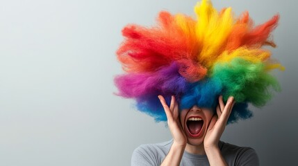 Fototapeta premium Man in rainbow wig, a vibrant portrait of pride, joy, and selfexpression