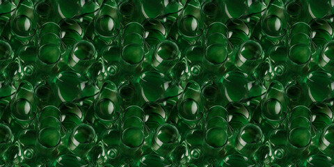 Seamless Pattern Texture Background: A close-up, top-down view of abstract transparent green circle glass, filling the entire frame