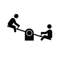 Play seesaw icon. Stick figures swing balancer on a white background. Vector illustration