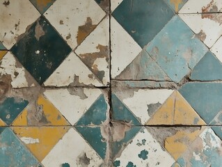 Vintage Worn Checkerboard Mosaic Tiles with Patina Texture : Generative AI