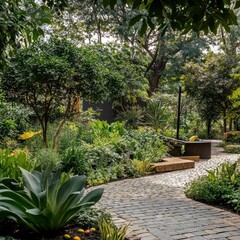 Obraz premium Garden with a mix of edible and ornamental plants