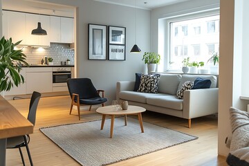 Fototapeta premium Cozy Scandinavian Living Room with Natural Light and Contemporary Furniture for Modern Lifestyle : Generative AI