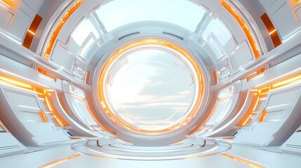 Fototapeta premium Techno Orange White futuristic circular booth illustration poster background