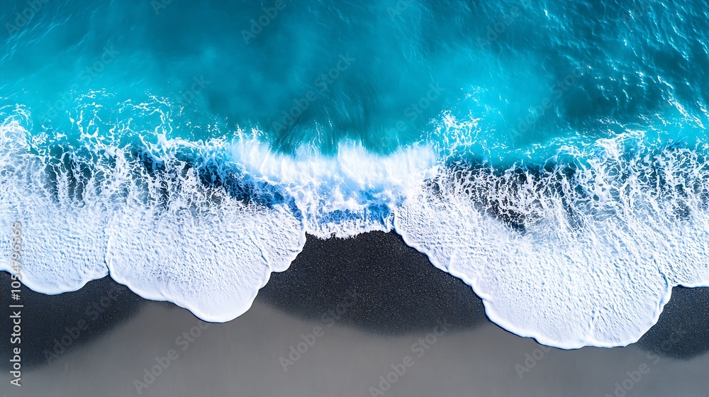 Aufkleber stunning aerial view of turquoise ocean waves crashing on sandy beach : generative ai