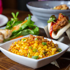 asian cuisine noodles corn appetizer
