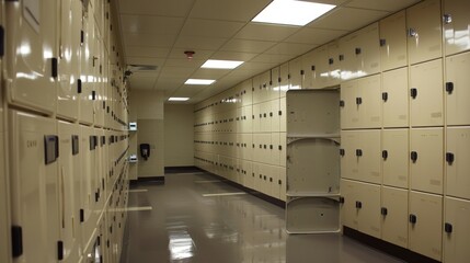 An evidence locker room is situated next to the processing room with lockers for each officer to store their personal belongings while on duty.