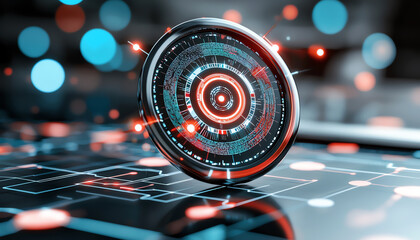 Exploring the future of financial targets through holographic technology in a high-tech office environment