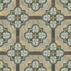 Fototapeta premium Vintage tiles intricate details for a decorative look. Ceramic paint floor, ornament Collection Patchwork 