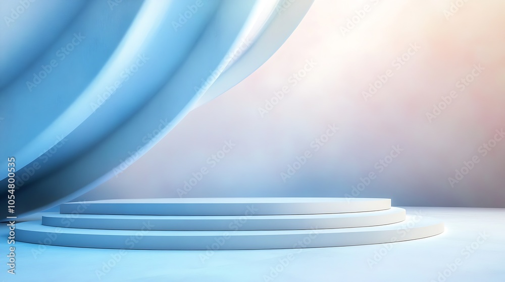 Fototapete Elegant Abstract Background with Soft Blue Curves in a Modern and Serene Minimalist Design : Generative AI